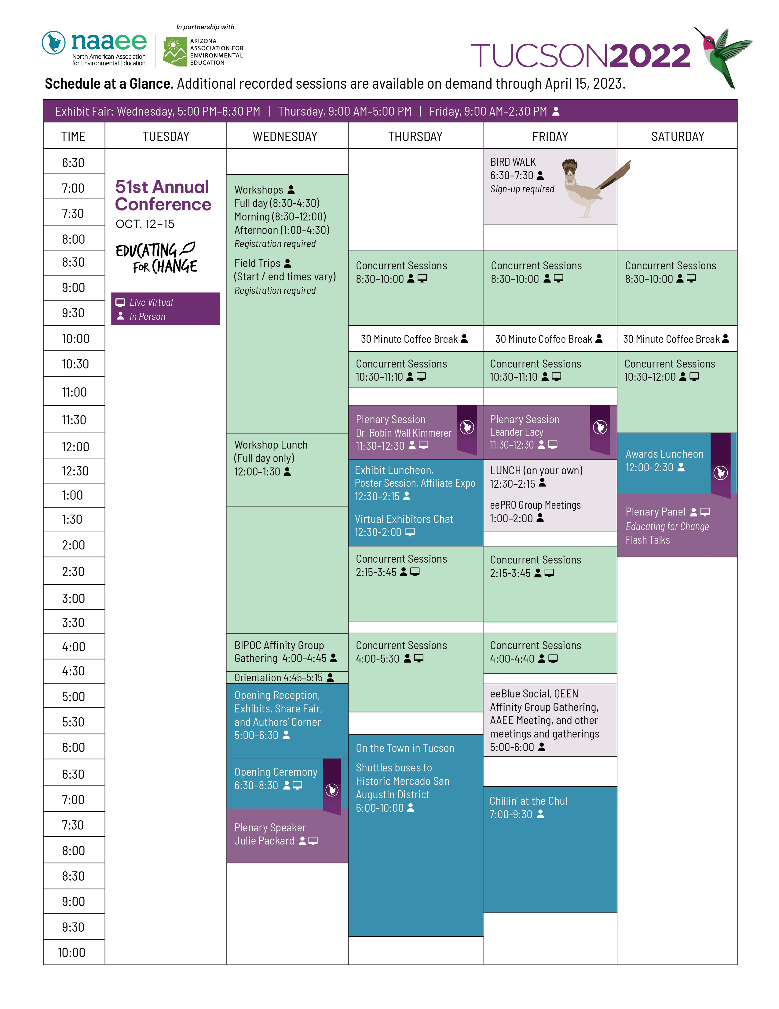 Schedule at a Glance 2022 NAAEE Conference